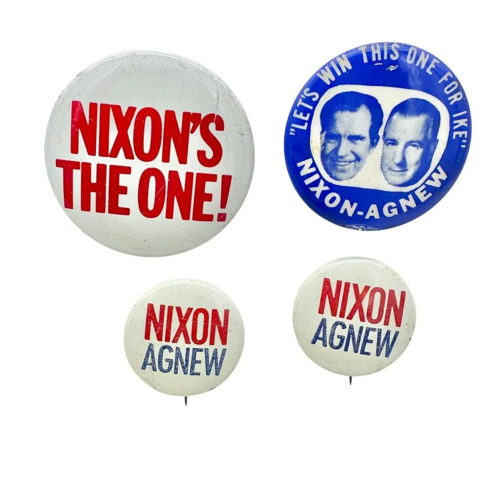 Vintage Nixon Agnew Political Campaign Pins Metal Buttons Set Of 6